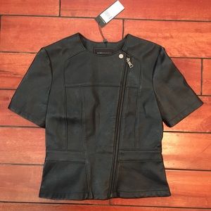 BCBG Pleather Cinched Waist Short Sleeve Top